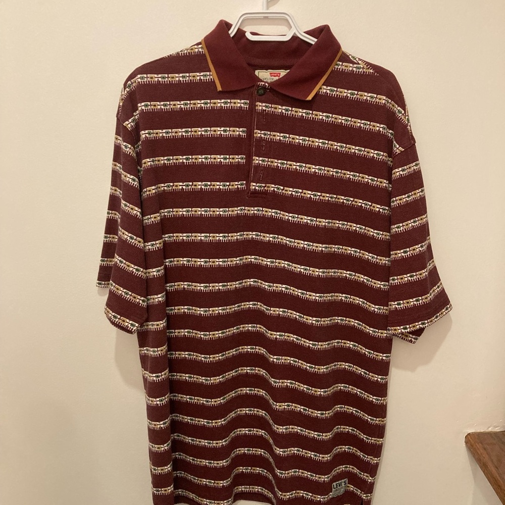 Vintage Levi's Maroon Striped Polo Shirt